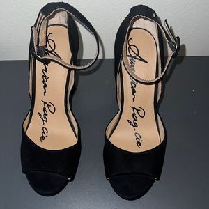 Black suede women’s block heels, size 7